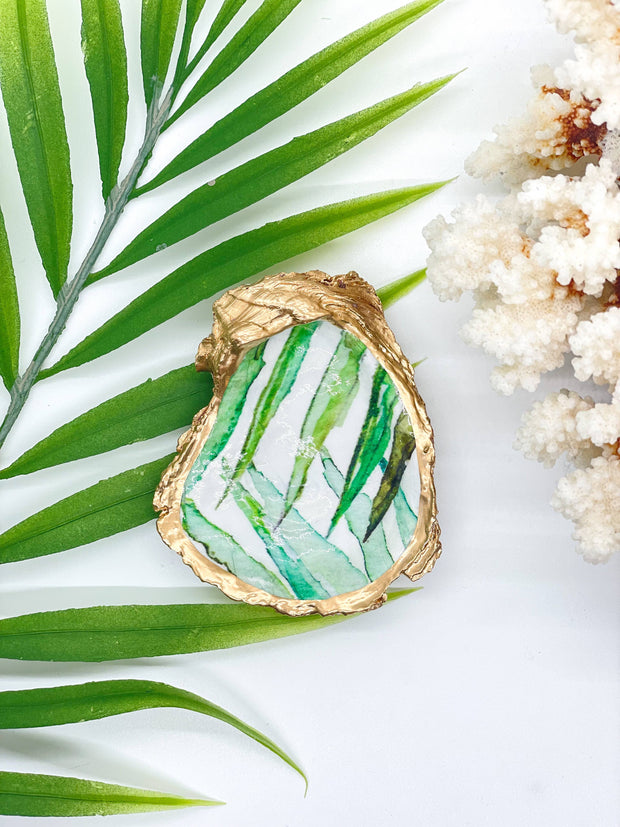 Green Palm Frond Oyster Trinket Dish