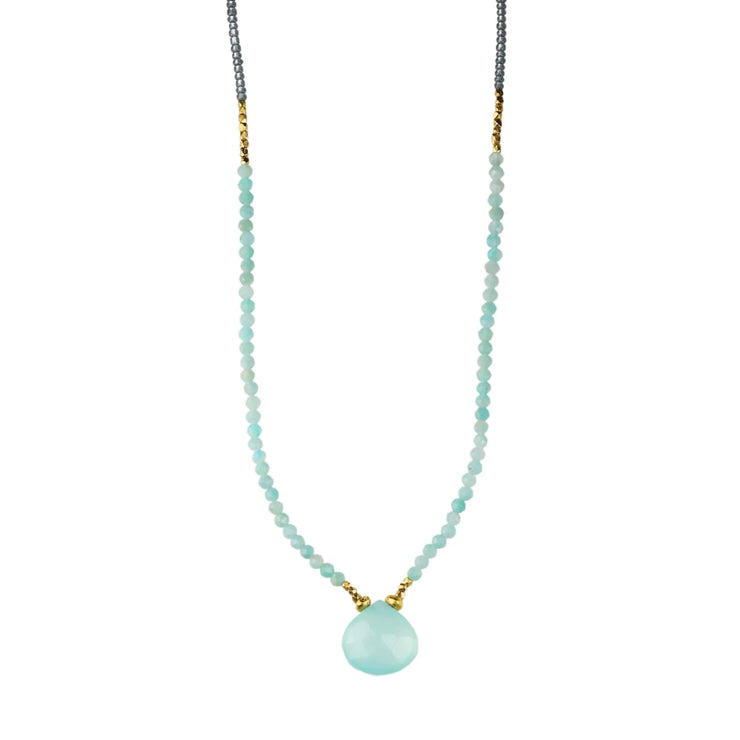 Grey & Amazonite Necklace with Calcite Drop