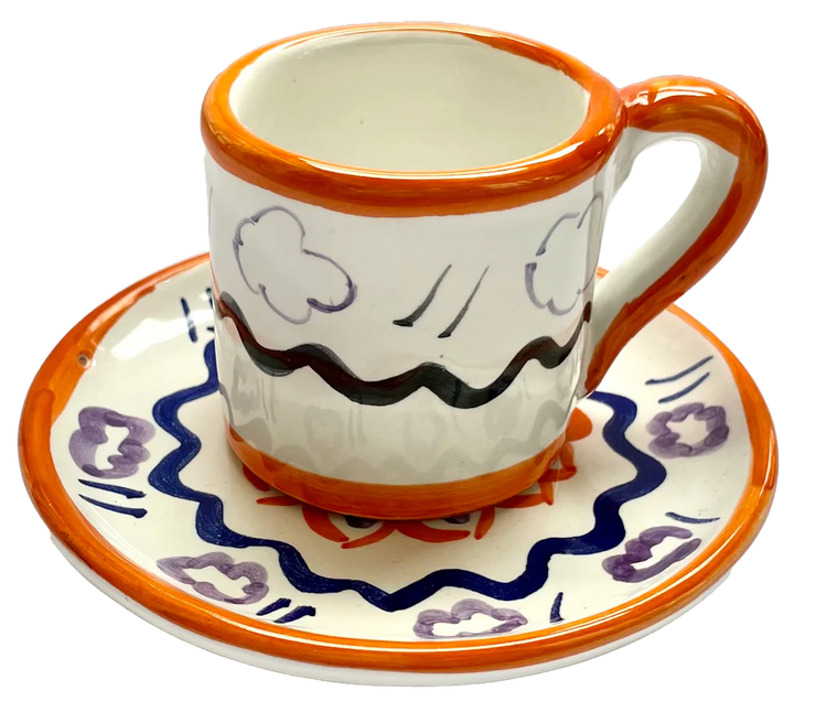 Orange & Blue Clouds Ceramic Coffee Cup & Saucer