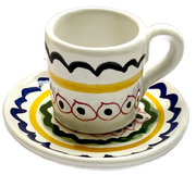 Yellow & Blue Decor Ceramic Coffee Cup & Saucer