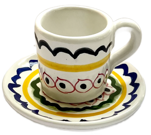 Yellow & Blue Decor Ceramic Coffee Cup & Saucer