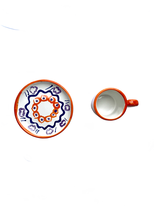Orange & Blue Clouds Ceramic Coffee Cup & Saucer