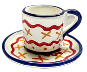 Blue & Red X Ceramic Coffee Cup & Saucer