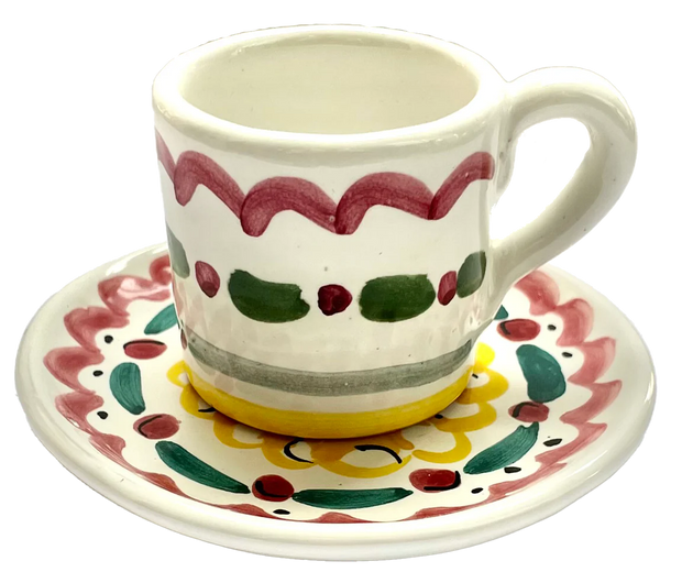 Red & Green Dash Ceramic Coffee Cup & Saucer