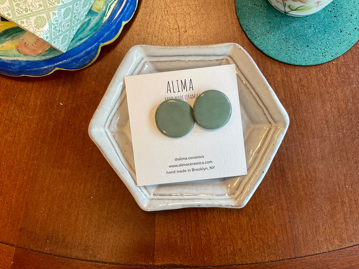 Medium Round Green Porcelain Earrings