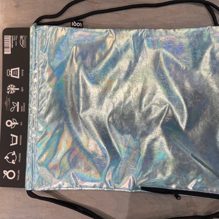 Ice Blue Metallic Drawstring Loqi Bag