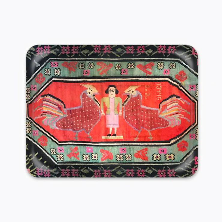 Woman with Roosters Tray