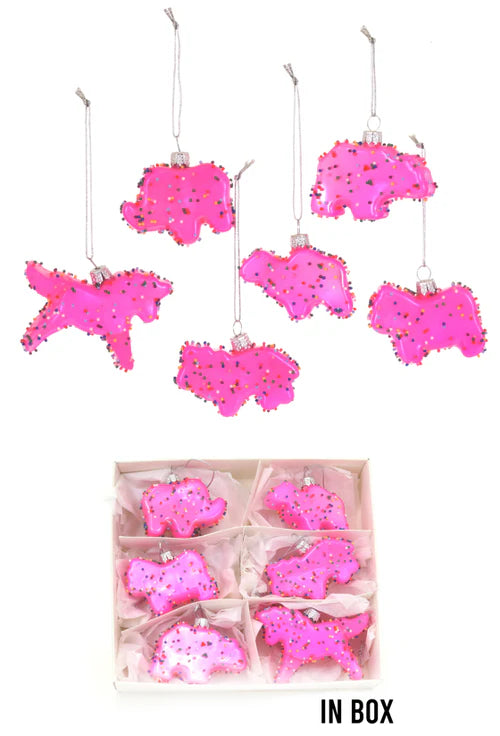 Pink Frosted Animal Cracker Set of 6 Ornaments