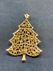 Gold Tone Crystal Christmas Tree Brooch