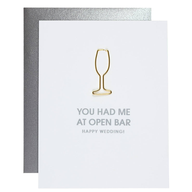 Open Bar Wedding Letterpress Paper Clip Card