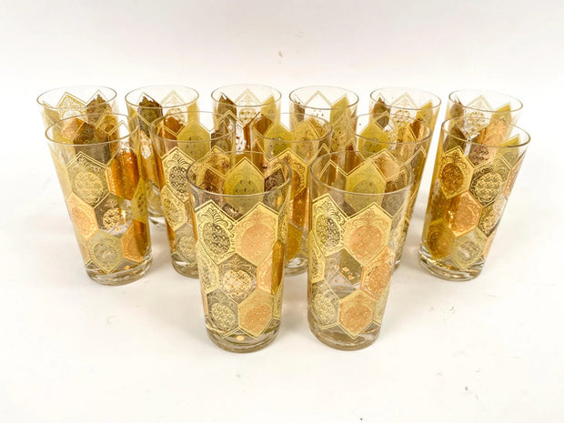 Gilt Pineapple Highball Glasses by Cera, Set of 11