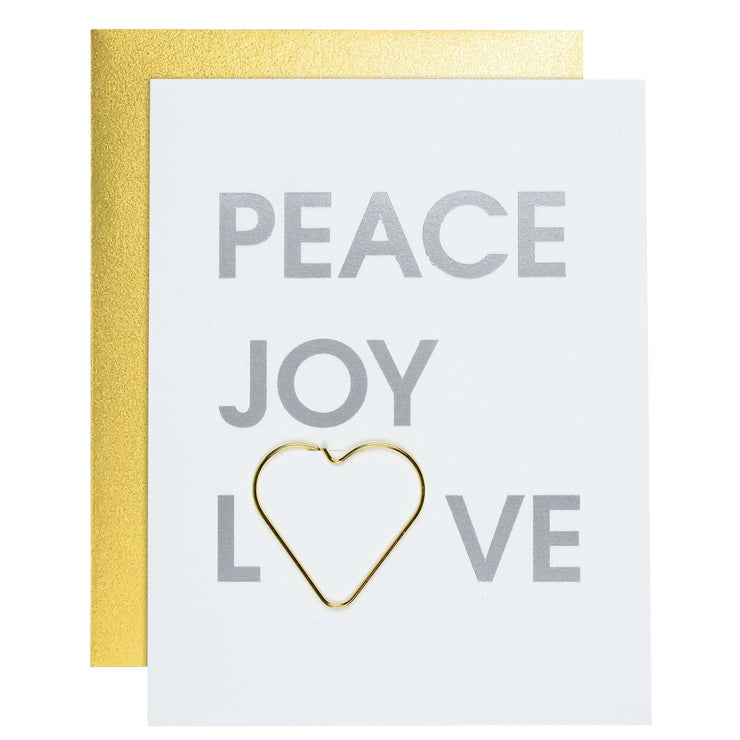 Holiday- Peace Joy Love Paper Clip Letterpress Card