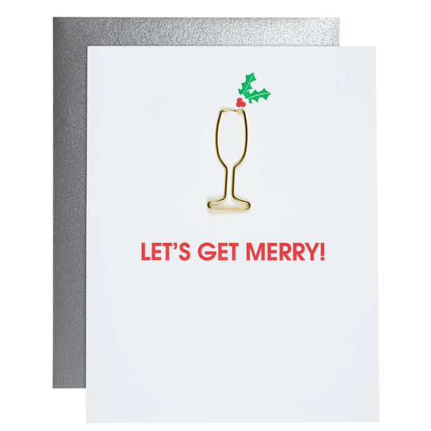 Holiday- Let's Get Merry Cocktail Paper Clip Letterpress Card
