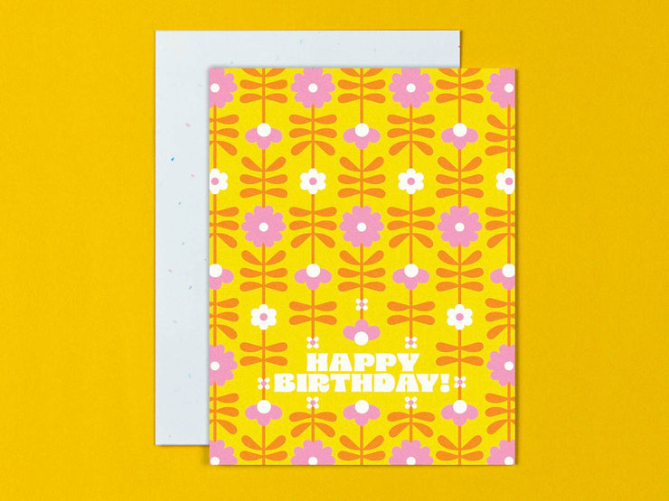 Retro Flower Tower Birthday Card