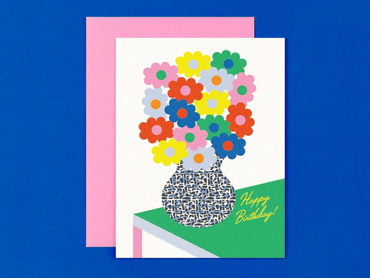 Birthday Vase on Colorblock Table Card