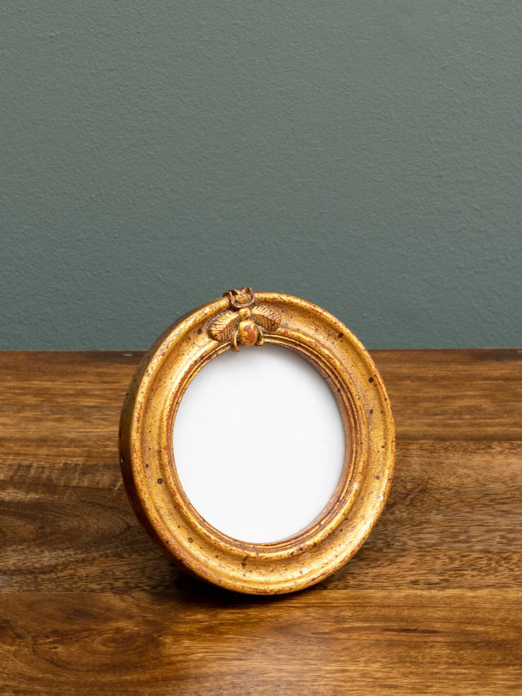 Small round photo frame golden bee (8x8cm)