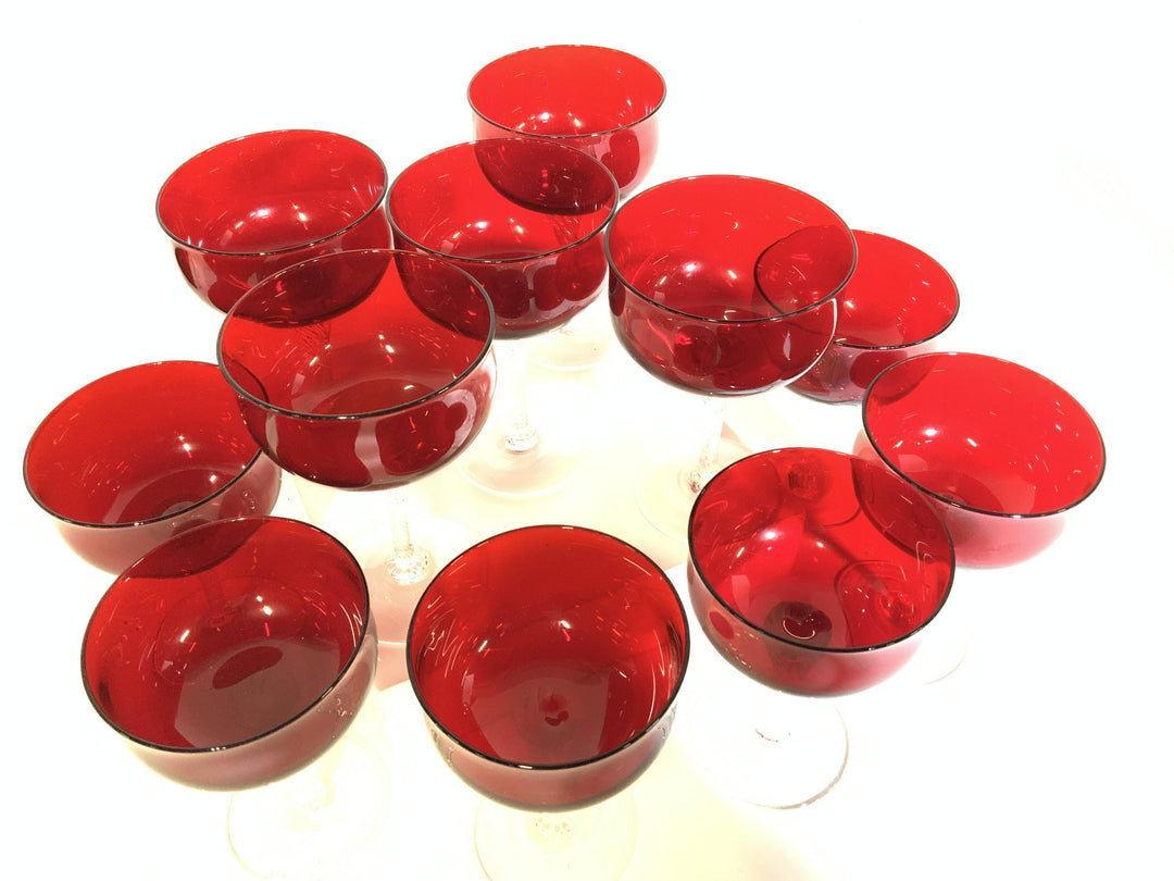 HAND FORMED CRANBERRY CRYSTAL STEMWARE SET