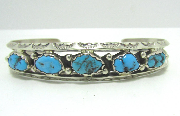 8.5" H SPENCER 5-STONE TURQUOISE STERLING CUFF