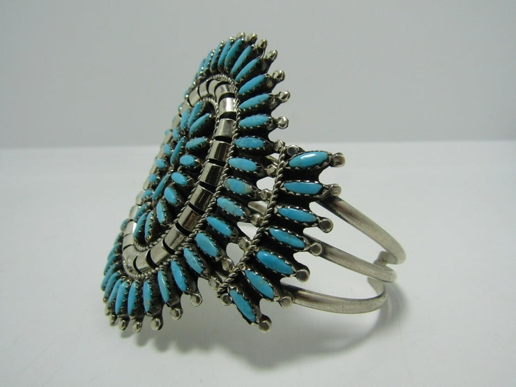 NEZ TURQUOISE NEEDLEPOINT CLUSTER STERLING CUFF