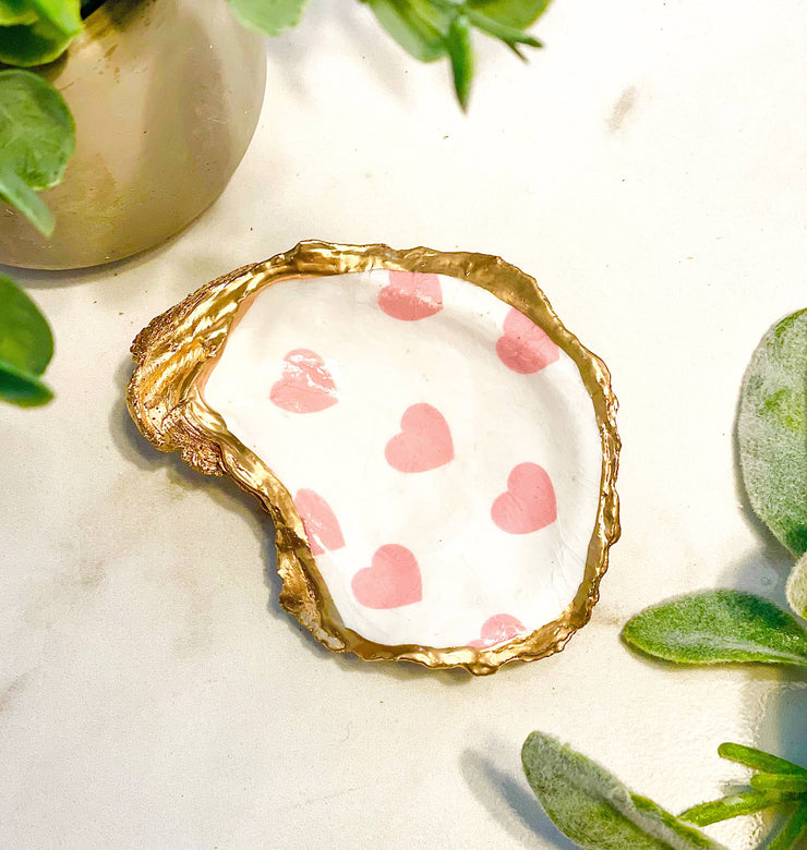 Pink Hearts Oyster Trinket Dish