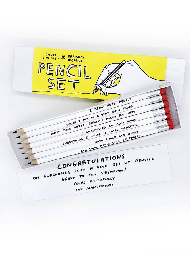 David Shrigley Pencil Box Set - Pack of 7 Mixed Designs