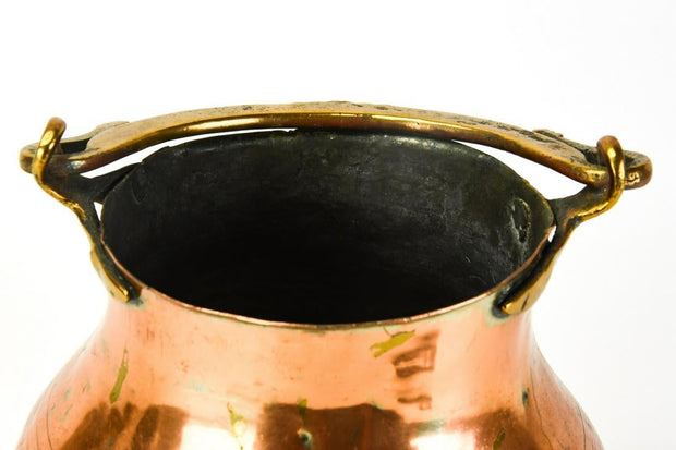 Antique Large Turkish Copper Pot w Brass Handle