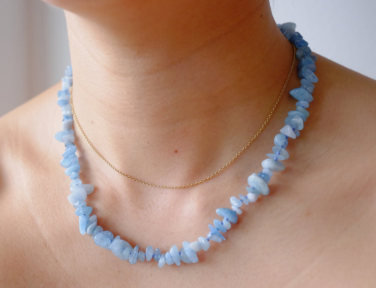 Aquamarine Chip Silk-Knotted Choker