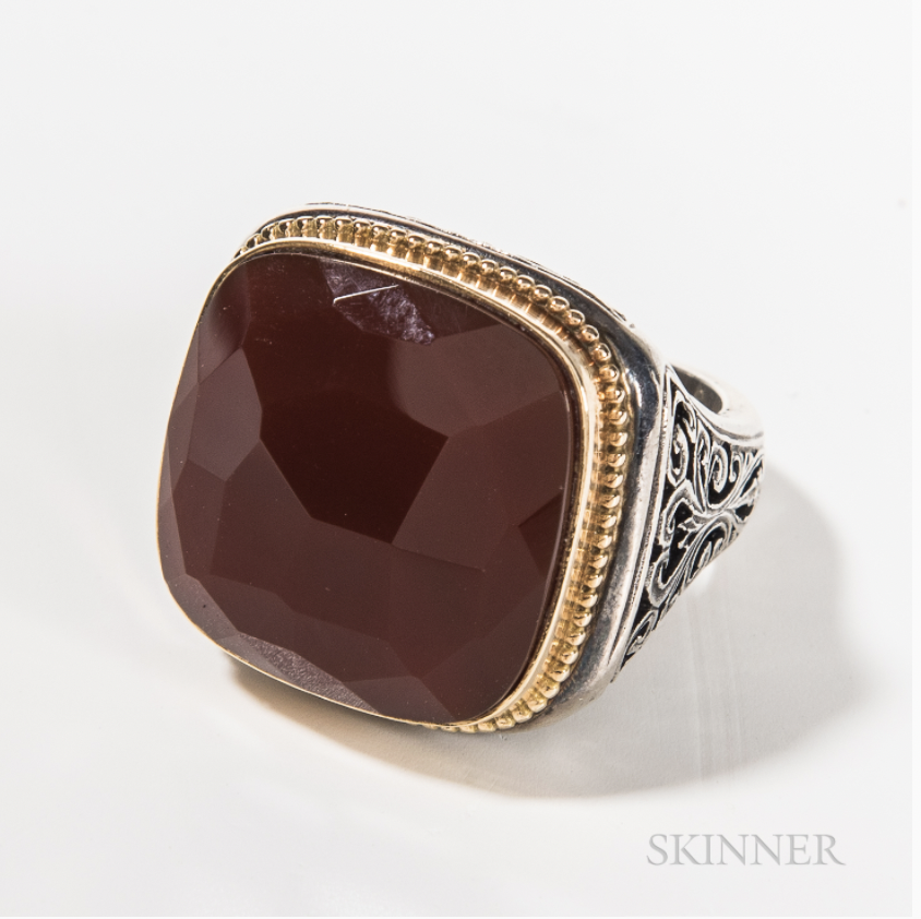 Gerochristo Sterling Silver 18K Carnelian Gentlemans Ring