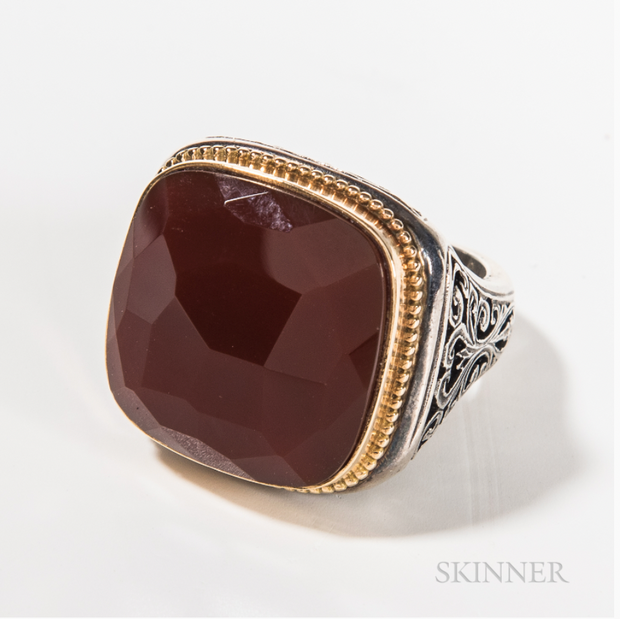 Gerochristo Sterling Silver, 18K Gold and Carnelian Gentleman's Ring