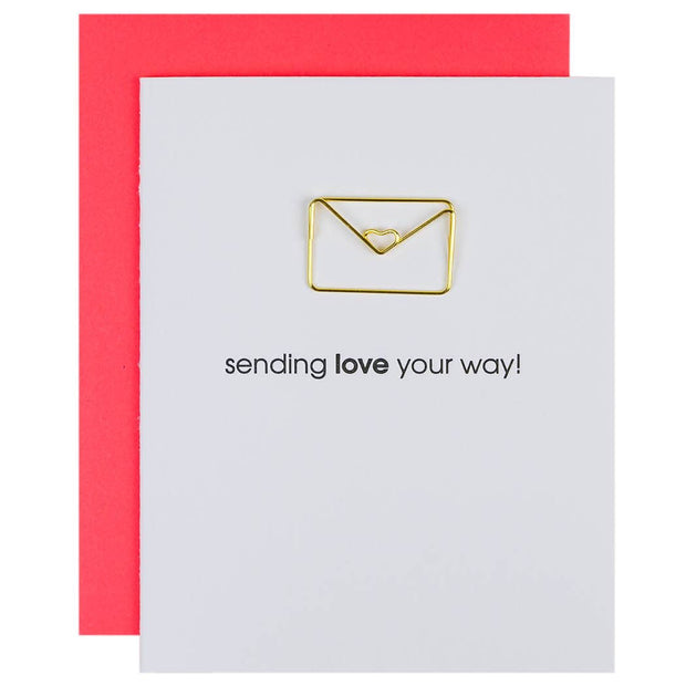 Sending Love Your Way - Letter Paper Clip Letterpress Card