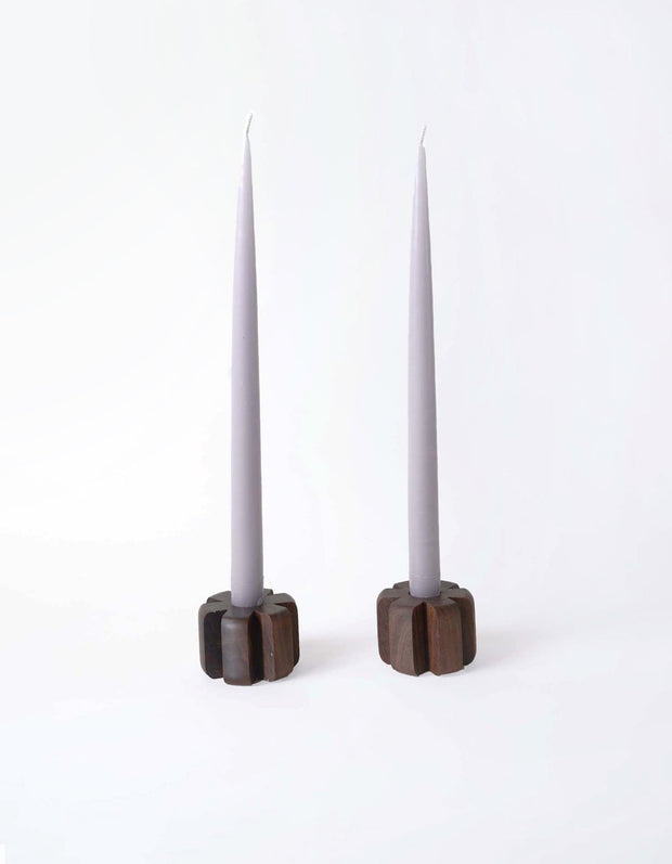 Asterisk Walnut Candleholder Pair