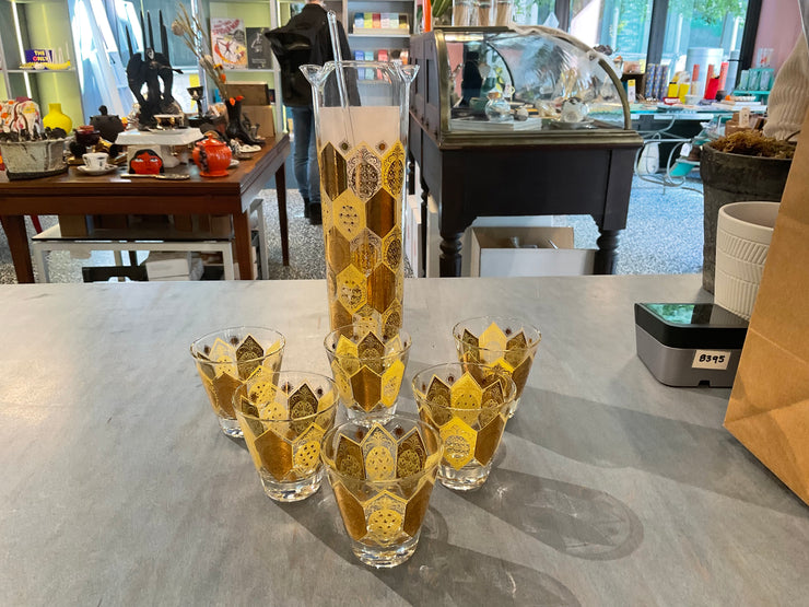 Gilt Pineapple Cocktail Pitcher and glasses by Cera