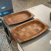 Vintage Mid Century Modern Weave-wood Serving Trays