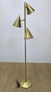 Lightolier Style Gold Tone Floor Lamp with Cone Shades.