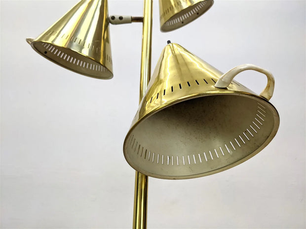 Lightolier Style Gold Tone Floor Lamp with Cone Shades.