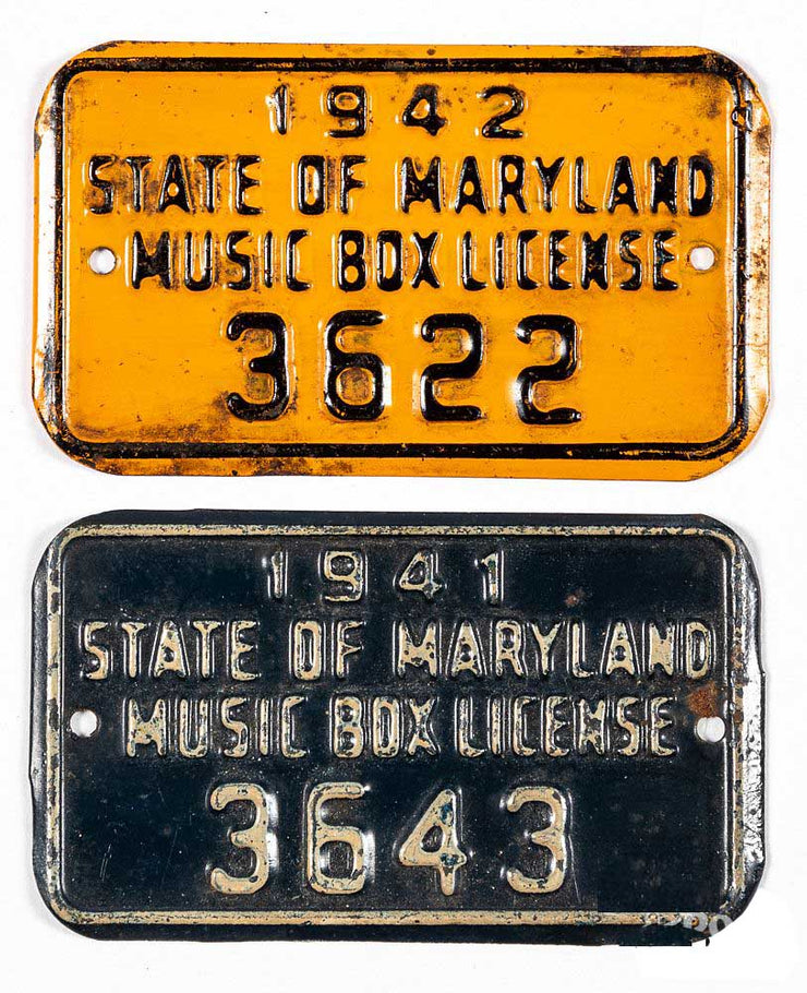 Maryland State Music Box Licenses for 1941 & 42