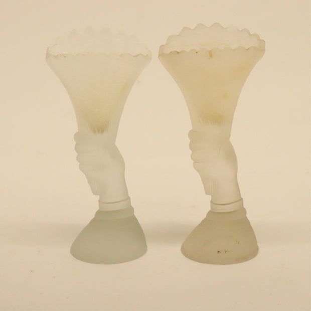 Vintage Frosted Glass Hand Vases (PAIR)